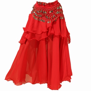 新款印度舞蹈表演出服装新疆舞大裙裙肚皮舞裙雪纺练习金边四片裙