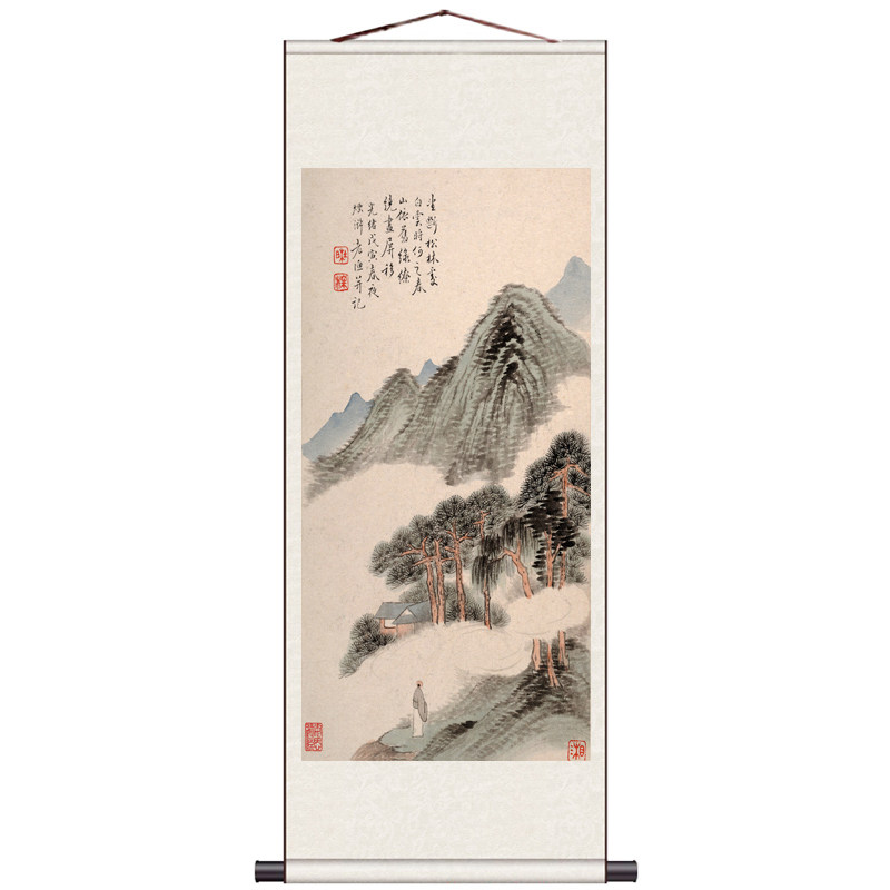 名家山水画清代杜湘国画茶楼字画装饰画仿古山水国画条幅秋山夕照