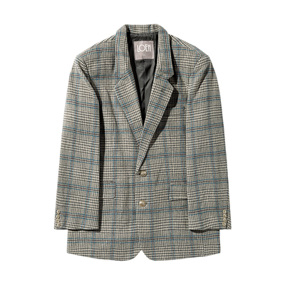 原创设计风日系格纹拼色西装外套