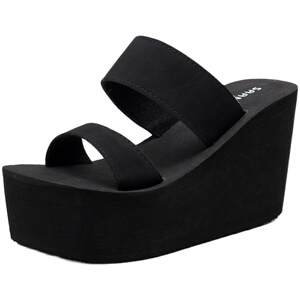 拖鞋女夏外穿时尚沙滩鞋海边2025新款网红坡跟厚底凉拖防滑一字拖