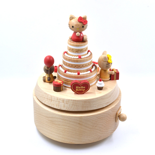 台湾音乐盒卡农KT八音盒生日蛋糕礼物实木创意旋转孩子儿童节发条
