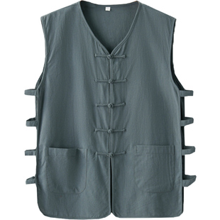 夏季薄款开衫大码男式唐装马甲背心老头汗衫复古盘扣中国风马褂禅