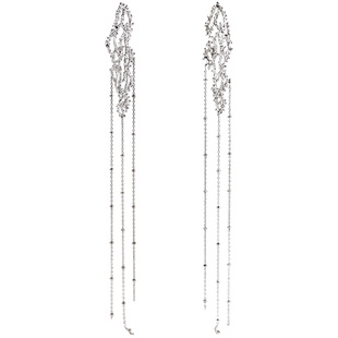 如此银作镂空流苏99纯银耳钉气质长款耳坠森系显瘦线条耳饰仙气女