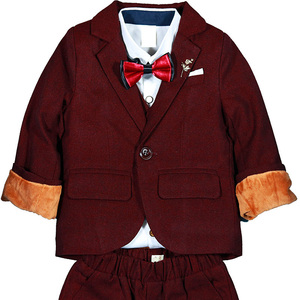 儿童西服套装男童西装韩版花童礼服纯色套装钢琴演出服秋冬加厚款