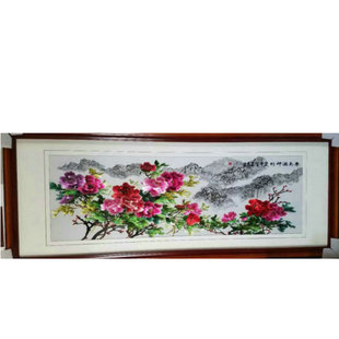 春色满神州客厅背景墙牡丹花装饰画苏绣苏州刺绣机绣礼品精品德丰
