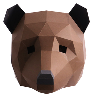 棕熊狗熊动物熊纸模头套面具 diy手工 折纸 创意学生活动视频道具