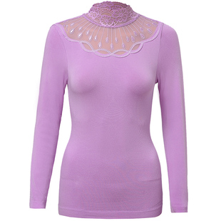 女人冬天穿的套装高领内穿贴身秋衣秋裤蕾丝领性感衬衣衬裤线紫色