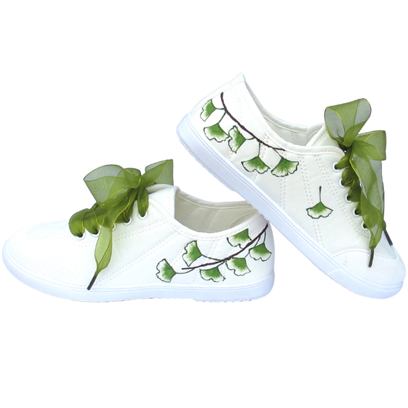 手绘布鞋女清新小白鞋礼品春夏软底透气舒适防滑低帮系带国风汉服