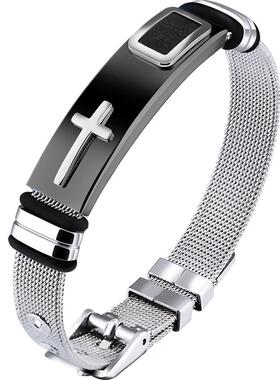 不掉色十字架手链男个性韩版表带