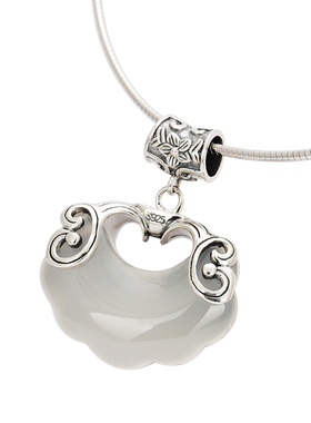 长命锁镶嵌天然复古如意吊坠项链