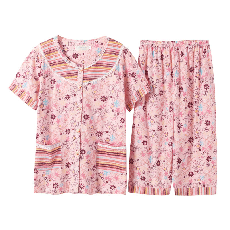 夏季纯棉短袖中年妈妈家居服套装