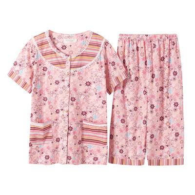 夏季纯棉短袖中年妈妈家居服套装