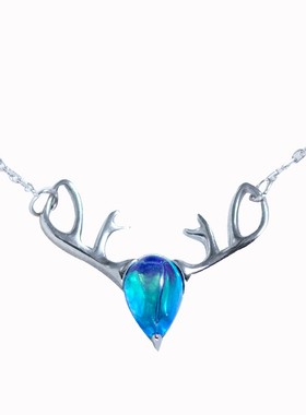 麋鹿森林项链宝石日韩风蓝色水晶