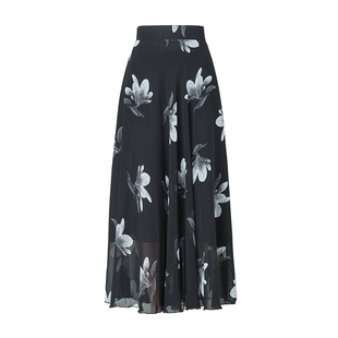 沙滩裙半身裙夏女2025新款中长款碎花高腰显瘦大码雪纺A字裙长裙