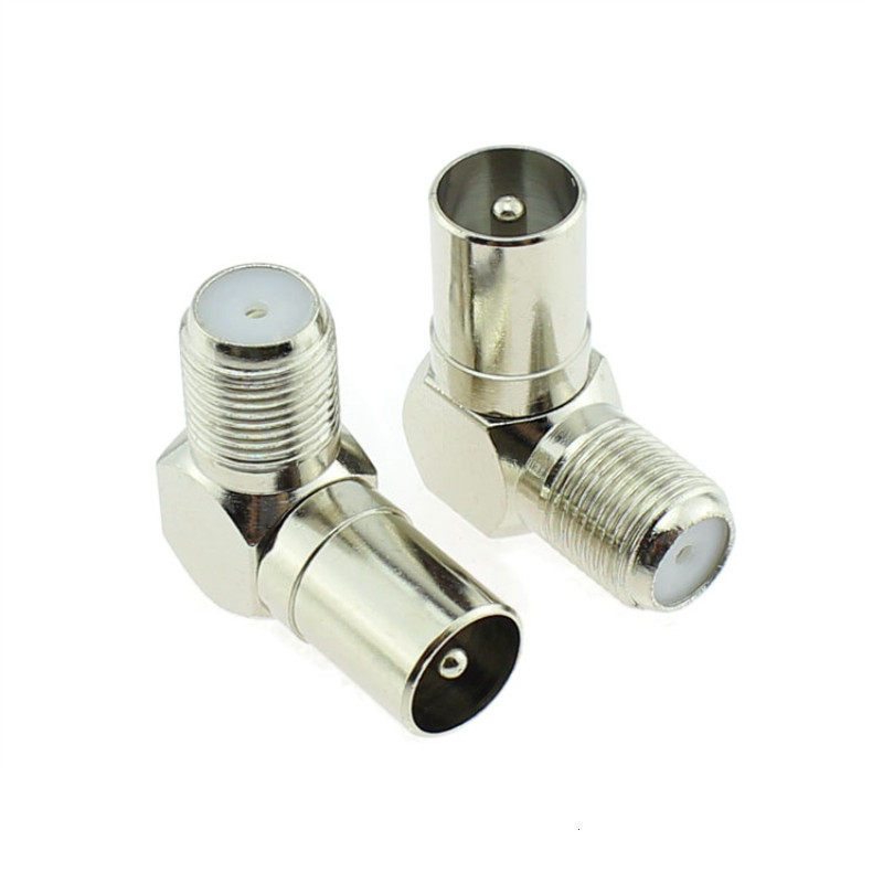 90度直角 英制F母转RF公插头 全铜有线电视插头/机顶盒转换头弯头