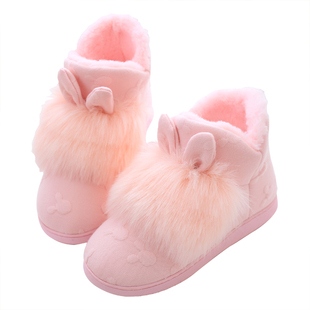 秋冬季加绒可爱家居室内拖鞋加厚底保暖高帮包跟防滑软底棉拖鞋女