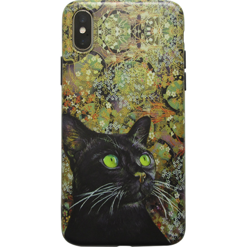 黑猫复古碎花插画猫咪浮雕手机壳