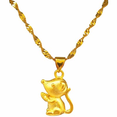 生肖鼠年镀黄金吊坠项链沙金红绳项链本命年属鼠项链饰品礼物小孩
