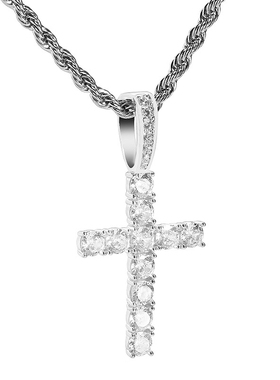 S925纯银十字架项链吊坠满锆石百搭时尚款