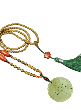 原创天然沉香岫玉长款玉石男女款