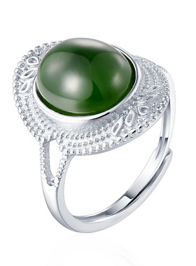 捡漏天然冰种纯银镶嵌礼物戒指