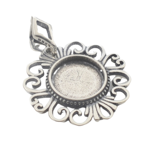 燕子家925银吊坠空托琥珀蜜蜡松石diy欧式复古封底女款纯银吊坠托