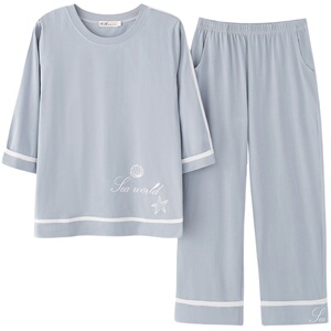 韩版日系女士七分袖八分裤居家服