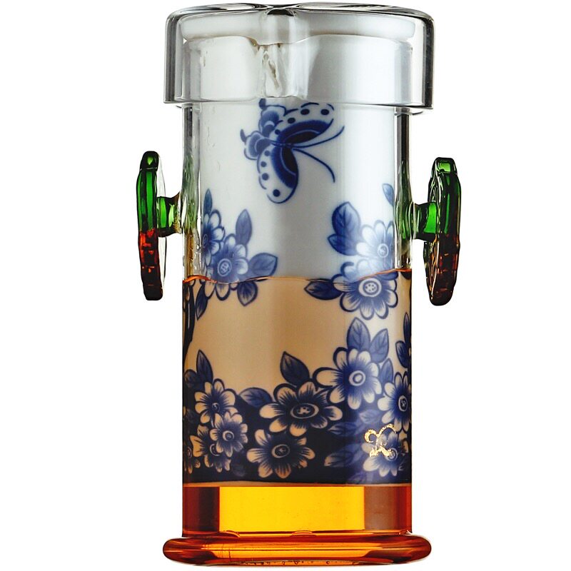 玉兰香青花瓷红茶茶具套装 琉璃双耳杯壶泡茶器 陶瓷功夫花茶茶具