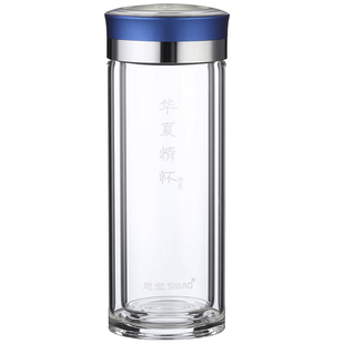 思宝正品 华夏情怀高档水晶玻璃杯 双层隔热带盖茶杯水杯礼品杯