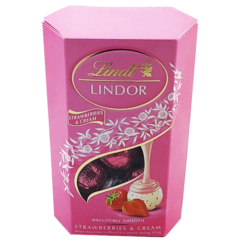 Lindt/瑞士莲软心草莓奶油白巧克力分享装200克礼物休闲零食