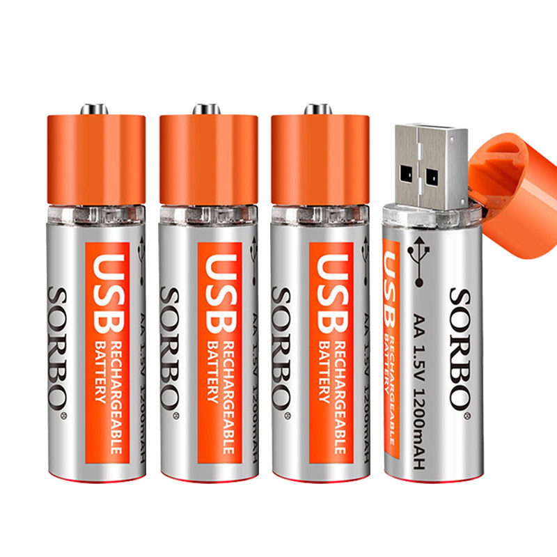 sorbo硕而博USB电池5号usb充电电池5号1.5V聚合物锂电池aa4节