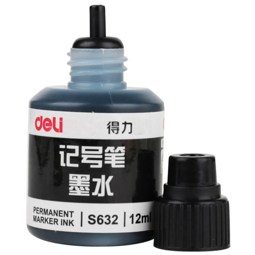得力 S632记号笔墨水 12ml黑/蓝/红单头大头油性笔记号笔补充墨水
