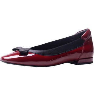 VDVC轻奢新款方头平跟软底单鞋漆皮优雅蝴蝶结V口显瘦女鞋奶奶鞋