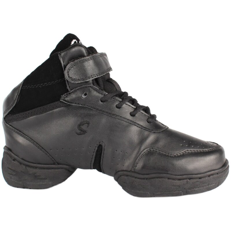 三莎舞蹈鞋女牛皮跳舞鞋增高爵士黑色软底真皮广场舞现代舞鞋正品