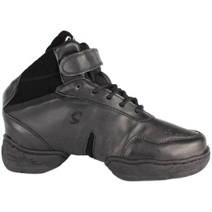 三莎舞蹈鞋女牛皮跳舞鞋增高爵士黑色软底真皮广场舞现代舞鞋正品