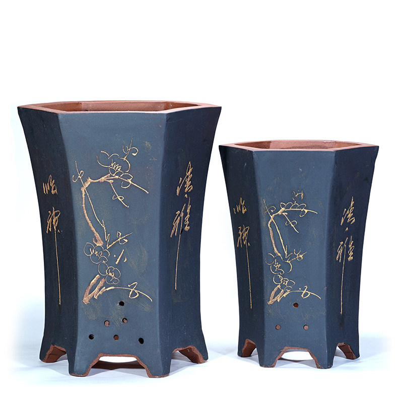 宜兴紫砂花盆精品六方