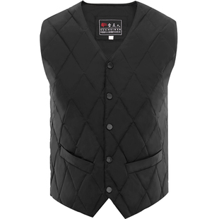 男大码马甲秋冬黑色无袖羽绒背心内胆加厚白鸭绒时尚保暖中年坎肩