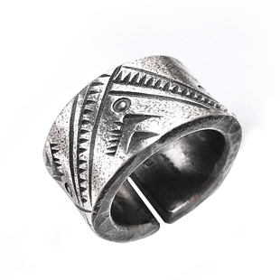 跋折罗VAJRA原创 图腾-山脉 手工錾刻纯银戒指复古潮流印第安银饰