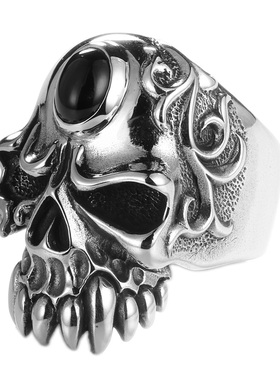 vantichi925银骷髅男摇滚戒指