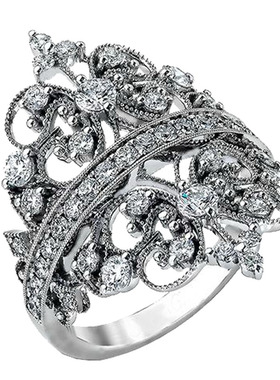 豪华风复古纯银镀18k白金戒指