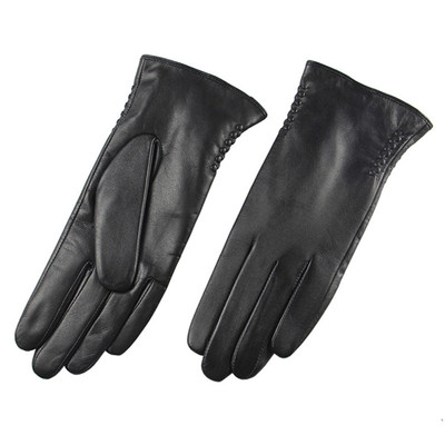 女士加绒保暖绣花开车羊皮手套