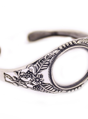 diy复古风蜜蜡松石20*27纯银手镯