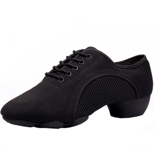 伊兹秋冬拉丁舞鞋女成人练功鞋低中跟高跟夏软底黑色四季教师鞋