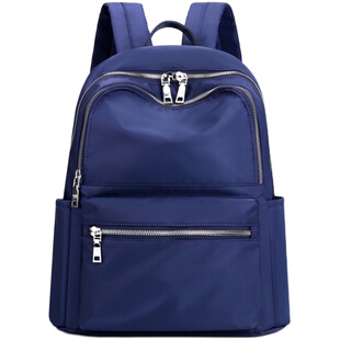 牛津布时尚双肩包女大容量多拉链背包女士轻便旅行包学生书包黑色