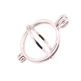 吊坠空托S925纯银圆珠免打孔沾胶球笼DIY蜜蜡松石珍珠玉石镶嵌托