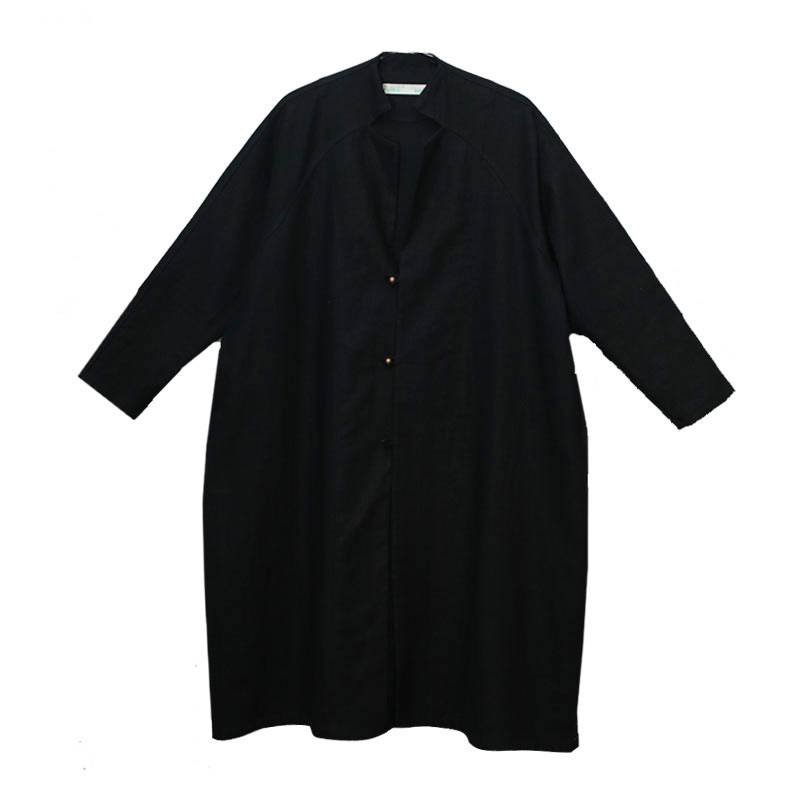 布麻范原创春秋女外套【踏风】文艺纯麻插肩超宽百搭款黑色长风衣