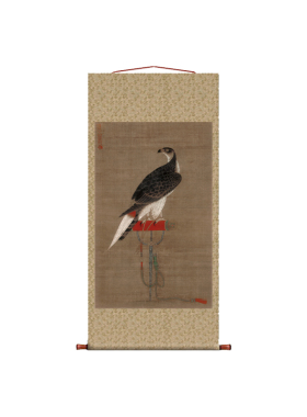 元 徐泽 架上鹰图 仿古画名画真迹复制品挂轴古代卷轴玄关花鸟画