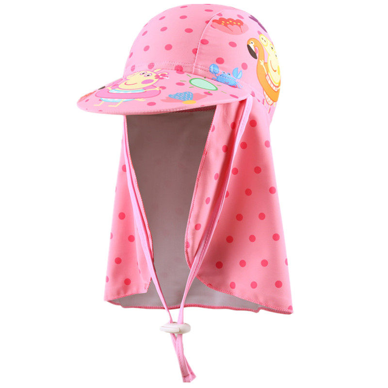 儿童防晒遮阳泳帽带沿沙滩帽海边戏水防晒帽防风尘弹力系带户外帽