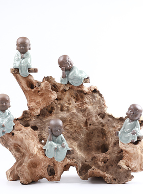 禅意小和尚软装中式风紫砂摆件