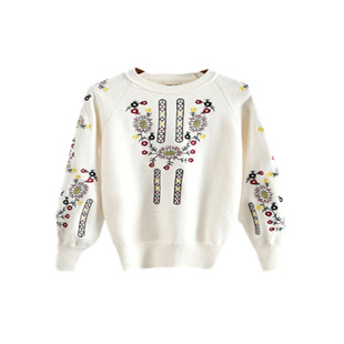 洋气新店 羊毛衫打底衫 套头 女士 宽松绣花走秀款羊毛衫长袖毛衣